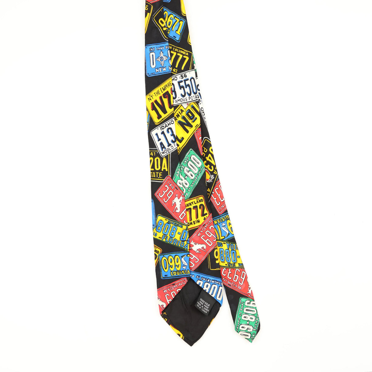 Back Back of Vintage 1990's License Plate Geometric Patterned Tie