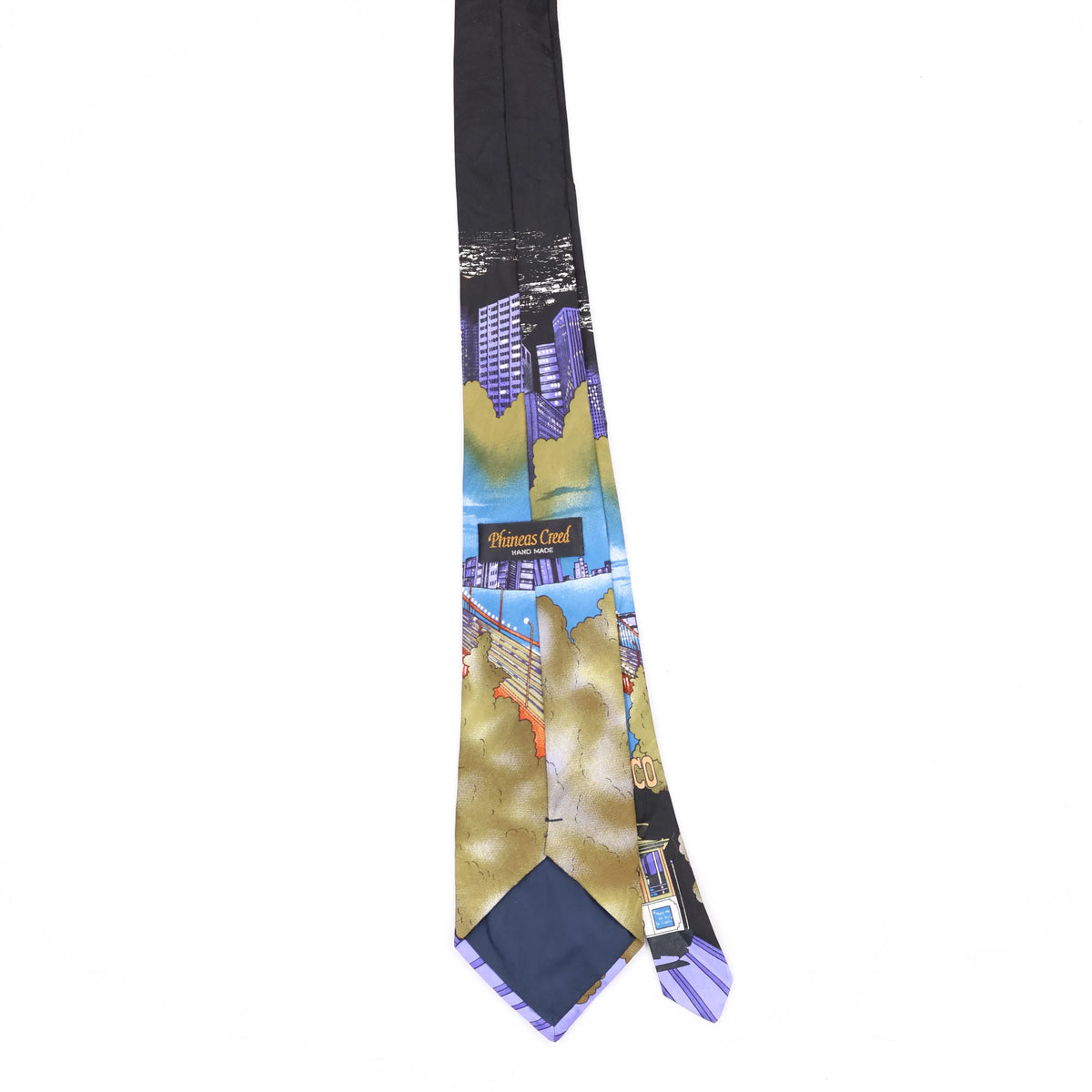 Back Back of Vintage San Francisco Cartoon Patterned Tie