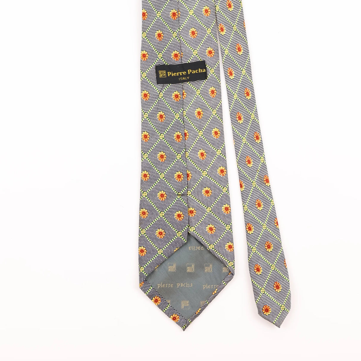 Back Detail of Vintage Pierre Balmain Sunflower Geometric Patterned Tie