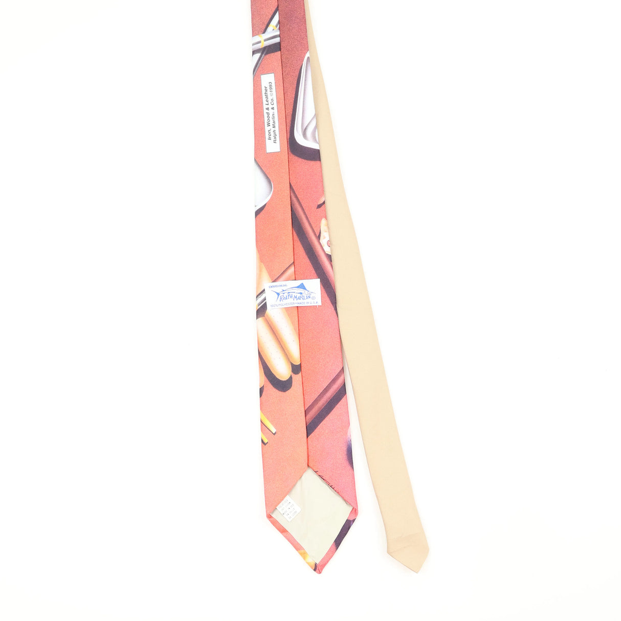Back Back of Vintage 1990's Ralph Marlin Iron, Wood & Leather Abstract Patterned Tie
