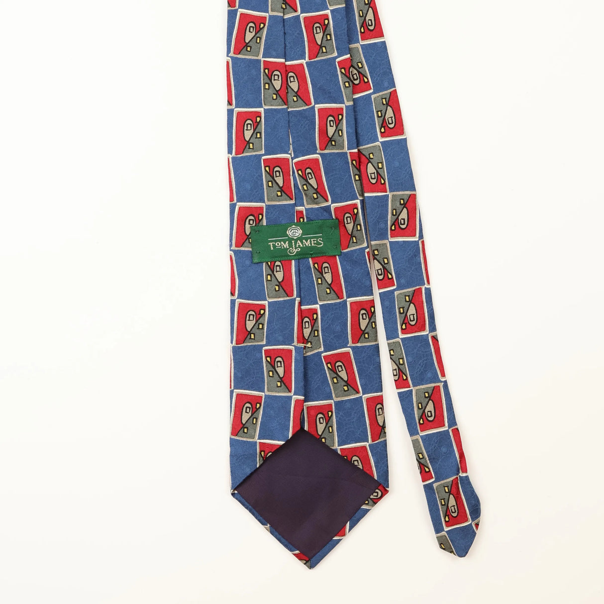 Back Detail of Vintage Tom James Geometric Patterned Tie