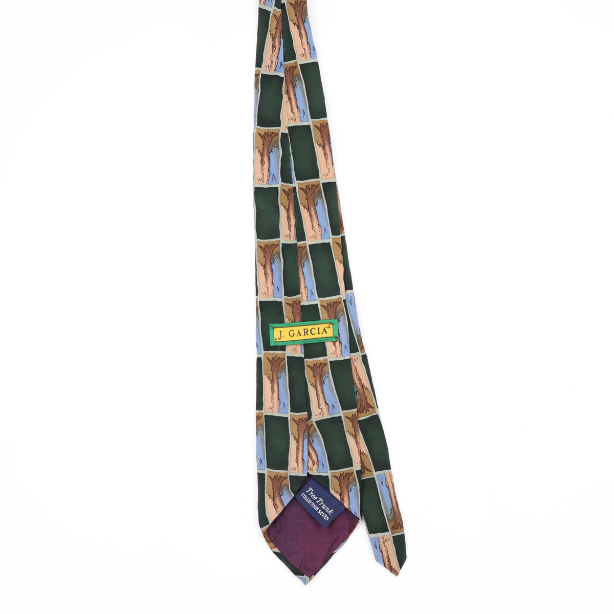 Back Back of Vintage 1990's Jerry Garcia Tree Trunk Check Patterned Tie