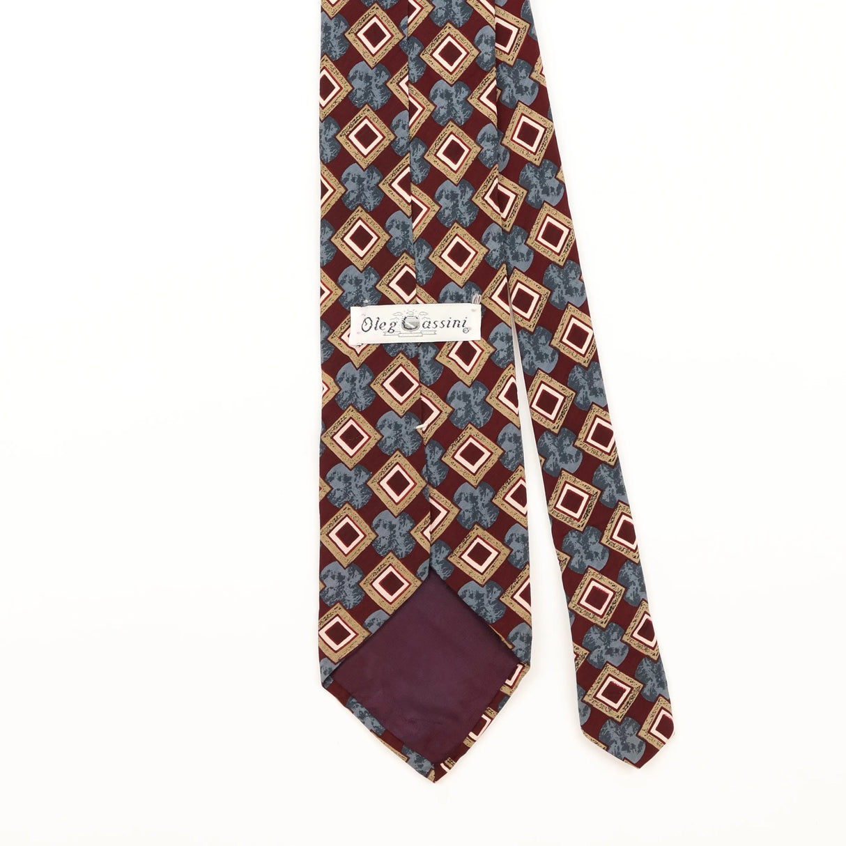 Back Detail of Vintage 1990's Oleg Cassini Geometric Patterned Tie