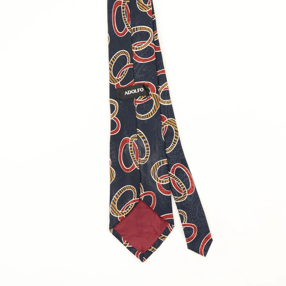 Back Back Detail of Vintage Interlocking Rings Geometric Patterned Tie