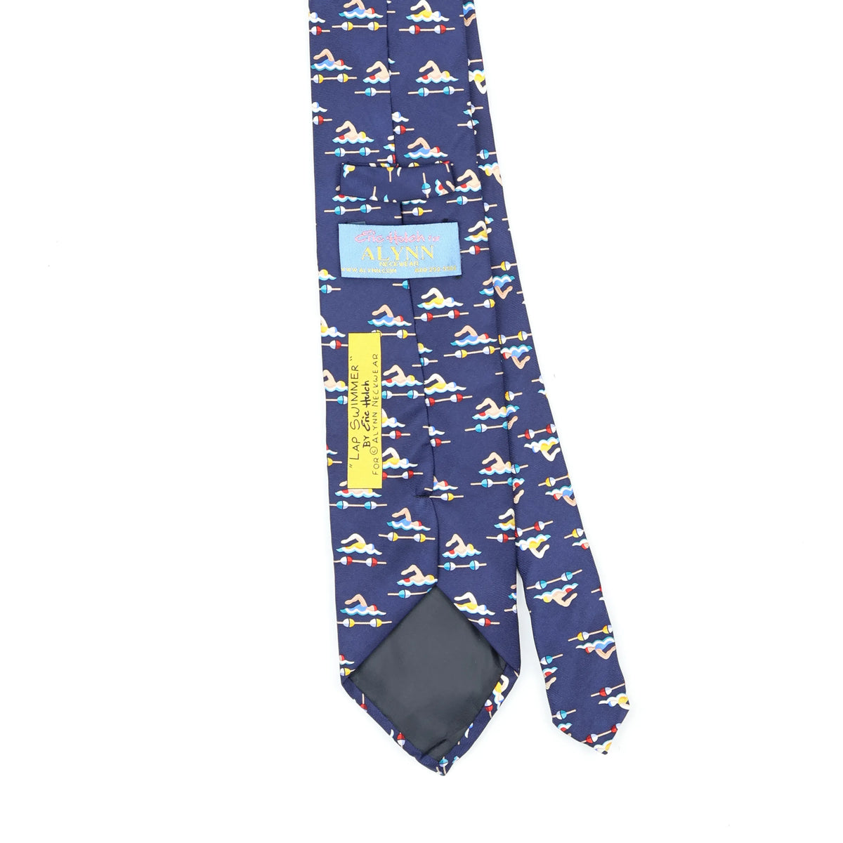 Back Back Detail of Vintage Alynn Neckwear Swimmer Cartoon Patterned Tie