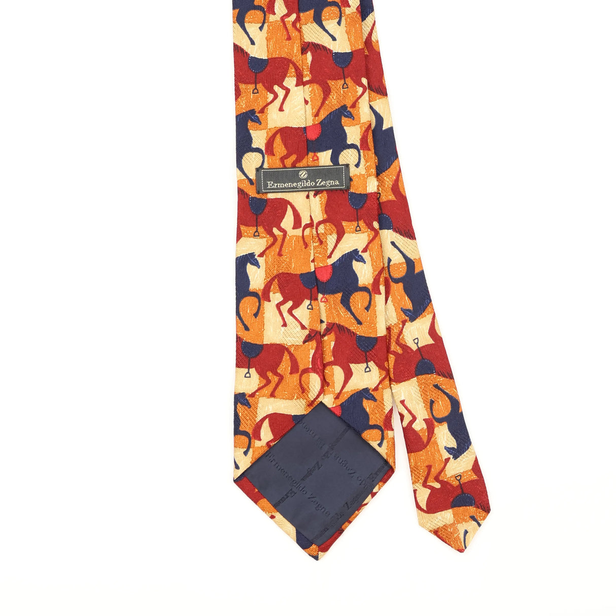 Back Detail of Vintage 1990's Ermenegildo Zegna Horses Geometric Patterned Tie