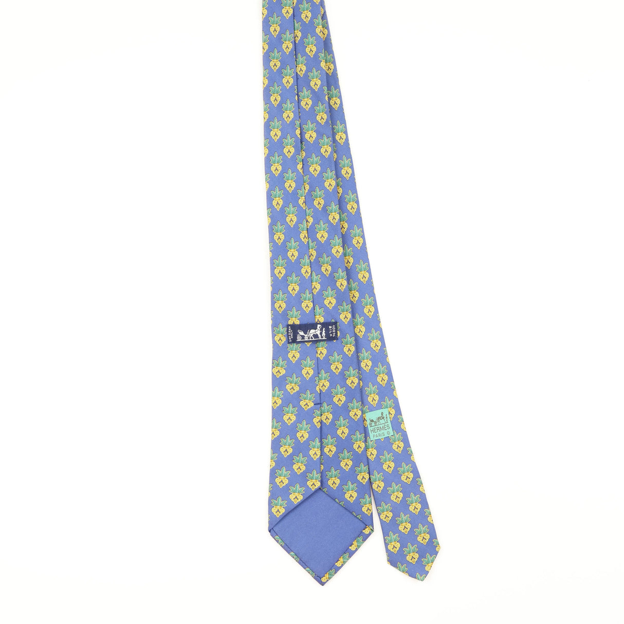 Back of Vintage 1990's Hermès Plants Geometric Patterned Tie