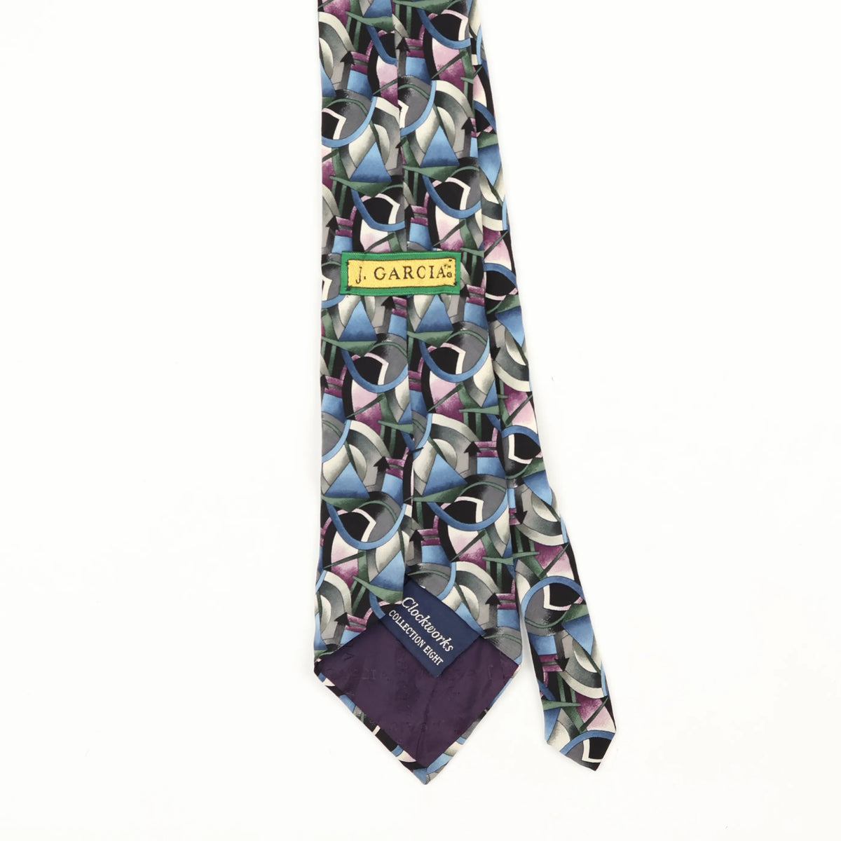 Back Back Detail of Vintage 1990's Jerry Garcia Clockworks Geometric Patterned Tie