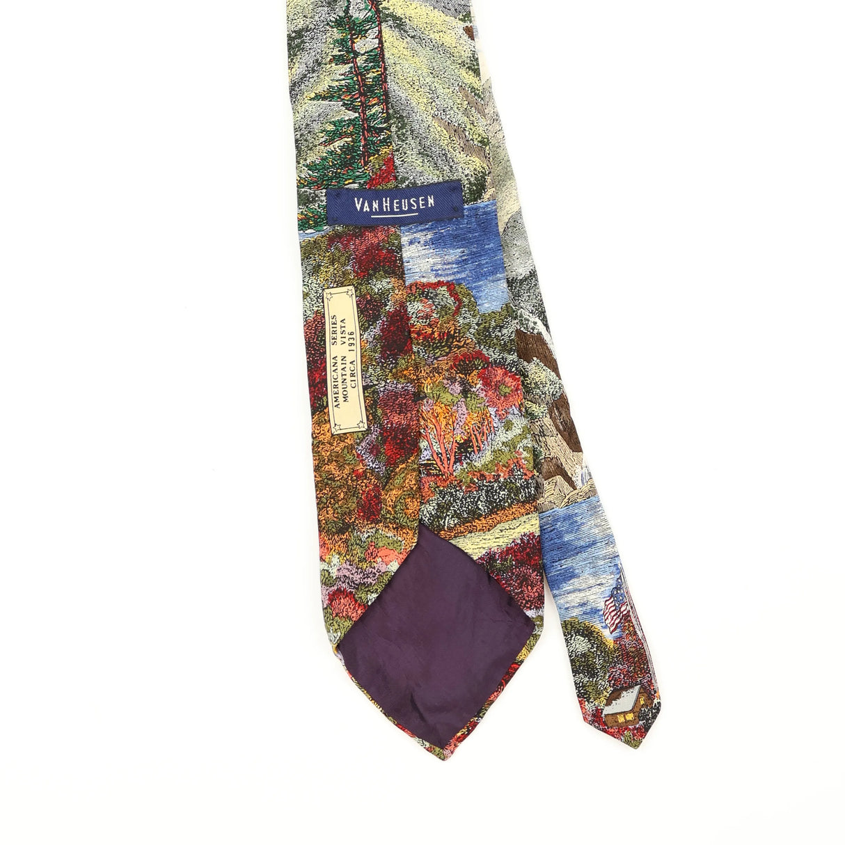 Back Back Detail of Vintage 1990's Van Heusen Mountain Vista Abstract Patterned Tie