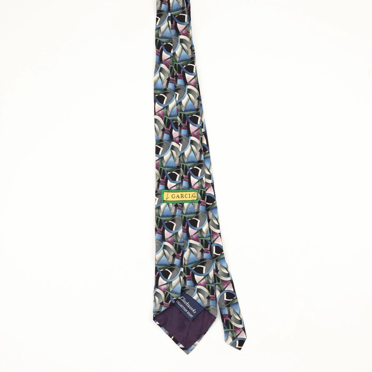 Back Back of Vintage 1990's Jerry Garcia Clockworks Geometric Patterned Tie