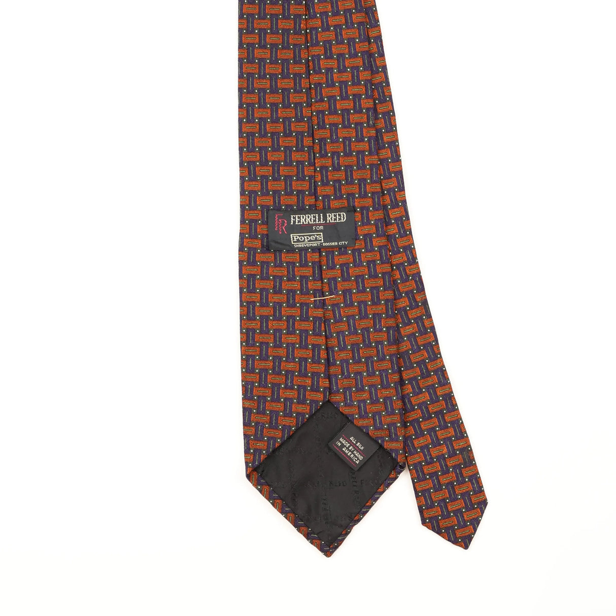Back Detail of Vintage 1990's Ferrell Reed Geometric Patterned Tie