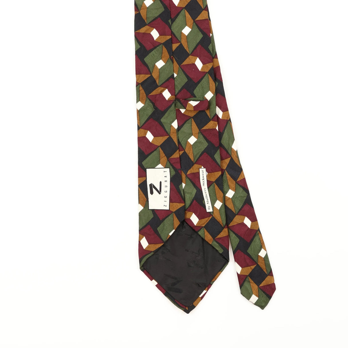 Back Detail of Vintage 1990's Mulberry Geometric Patterned Tie
