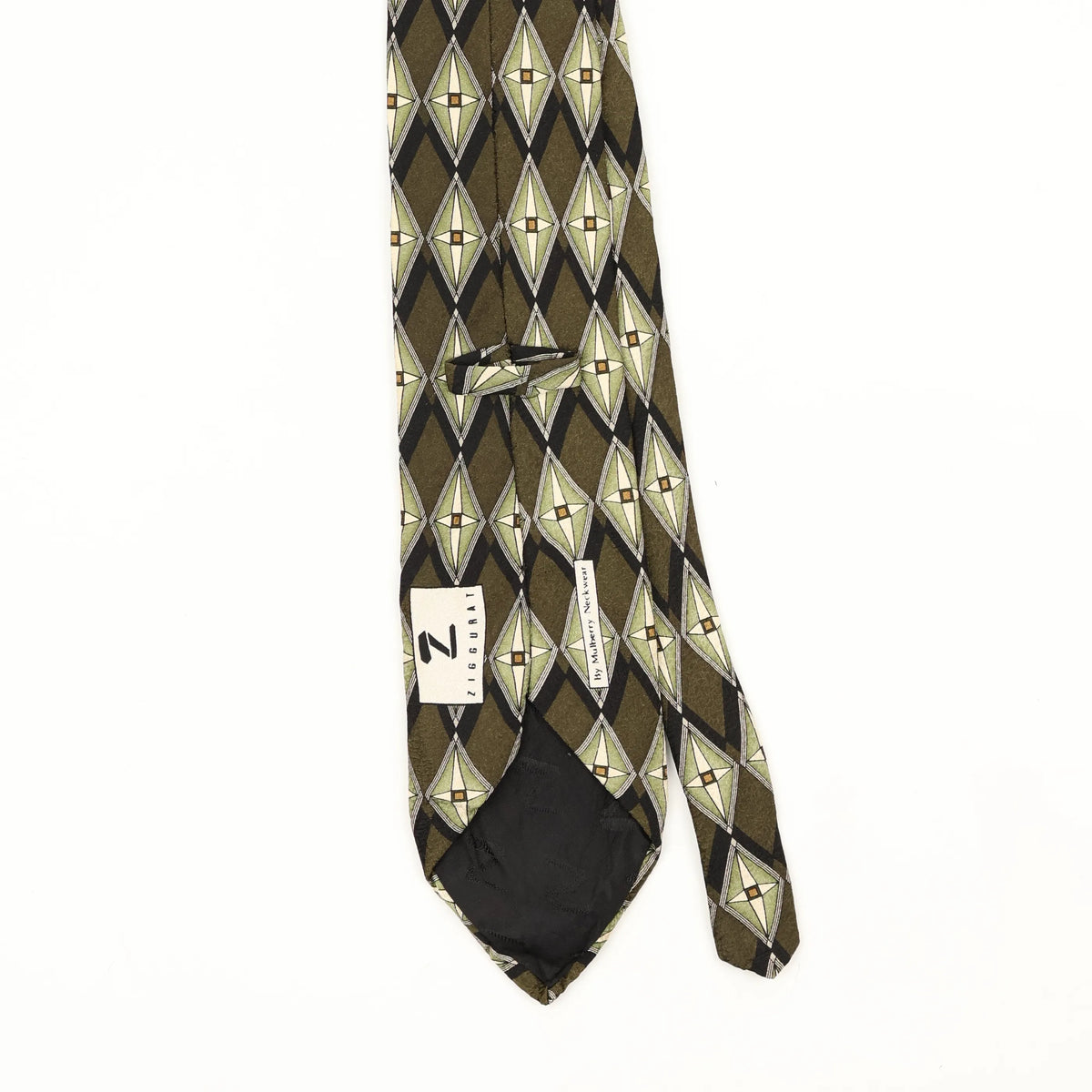 Back Back Detail of Vintage 1990's Mulberry Geometric Patterned Tie