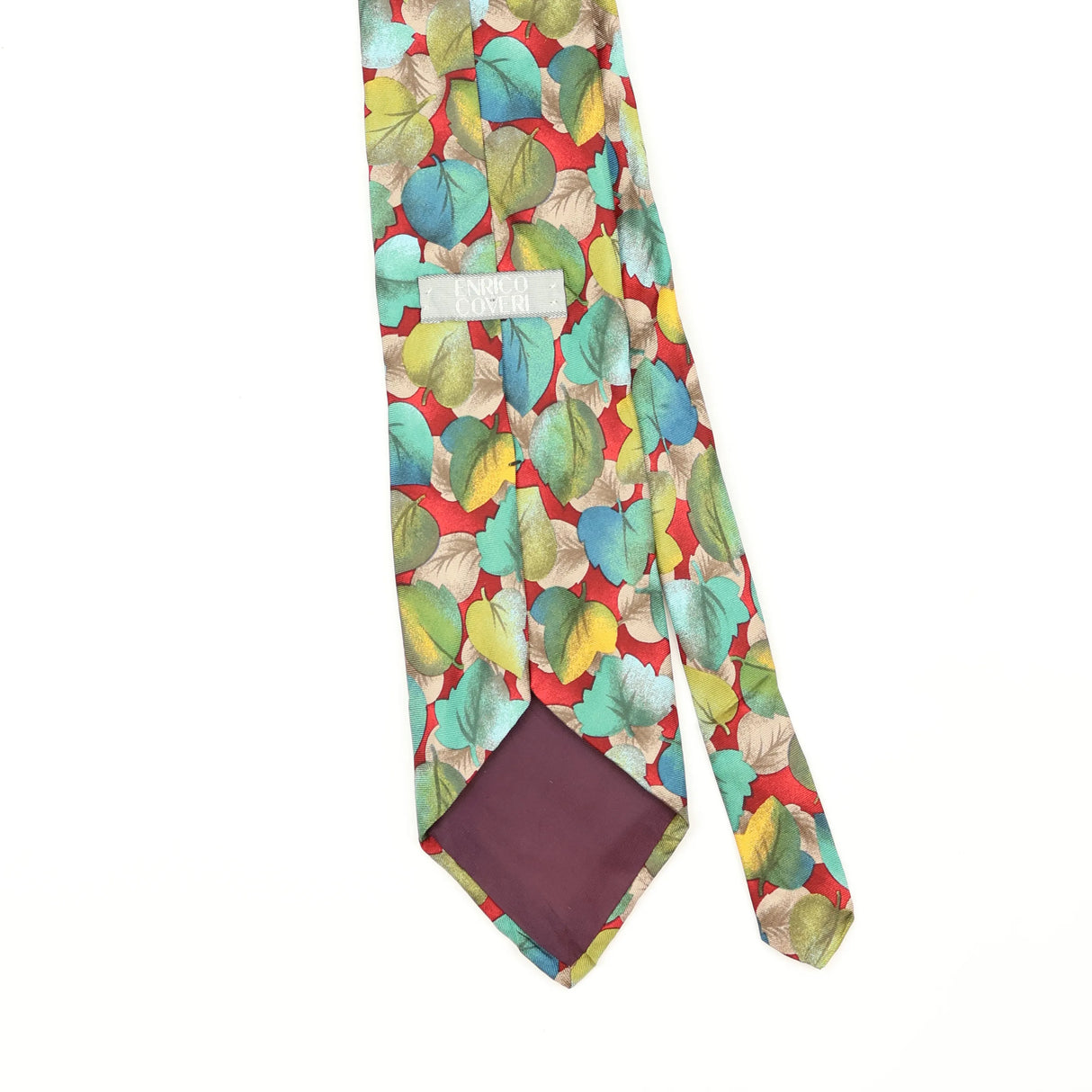 Back Back Detail of Vintage 1990's Enrico Coveri Leaves Floral Patterned Tie