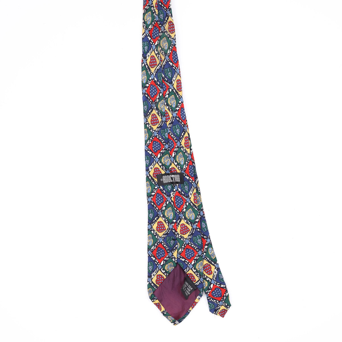 Back Back of Vintage 1990's Addiction Hearts Geometric Patterned Tie