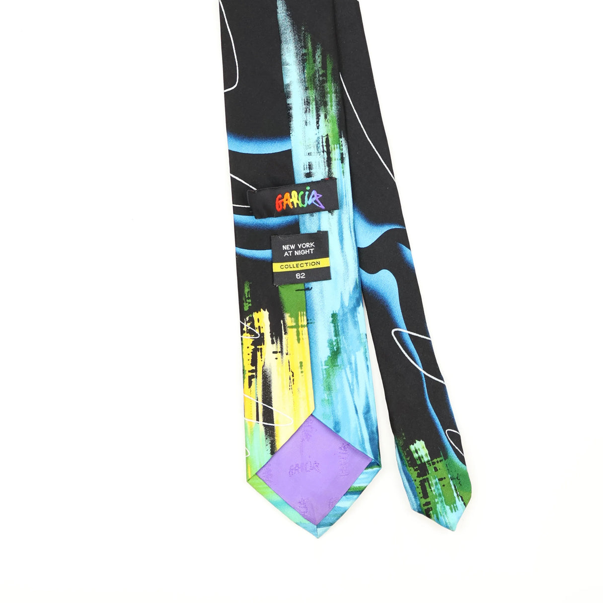Back Back Detail of Vintage Jerry Garcia New York At Night Abstract Patterned Tie