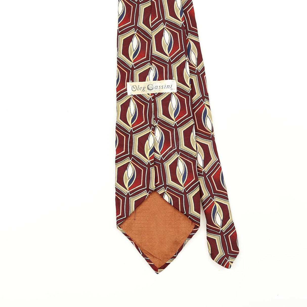 Back Back Detail of Vintage 1990's Oleg Cassini Geometric Patterned Tie