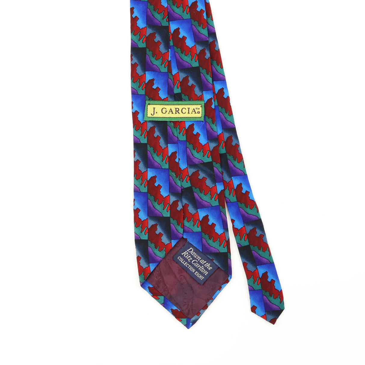 Back Detail of Vintage 1990's Jerry Garcia Dawn At The Ritz Geometric Patterned Tie