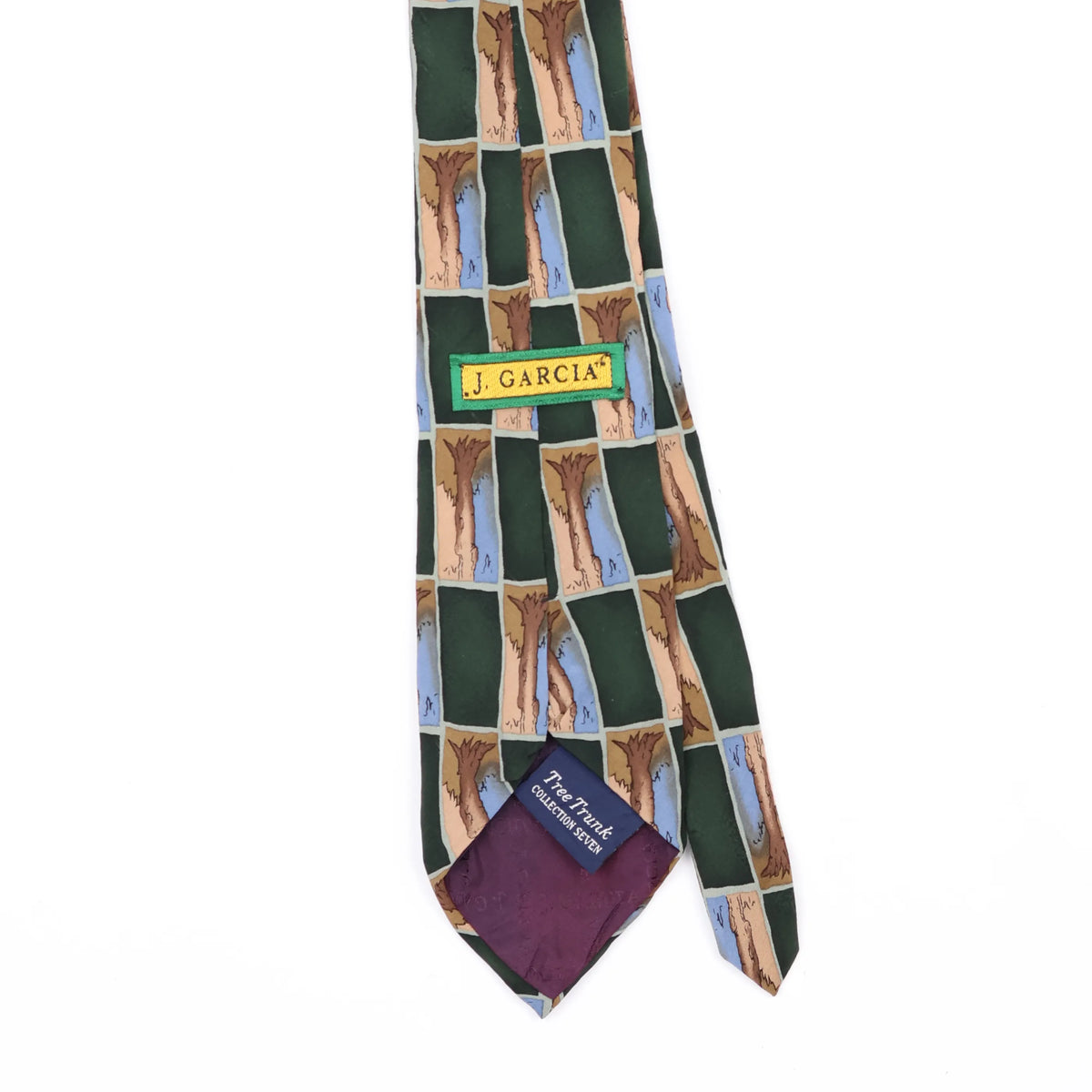 Back Back Detail of Vintage 1990's Jerry Garcia Tree Trunk Check Patterned Tie