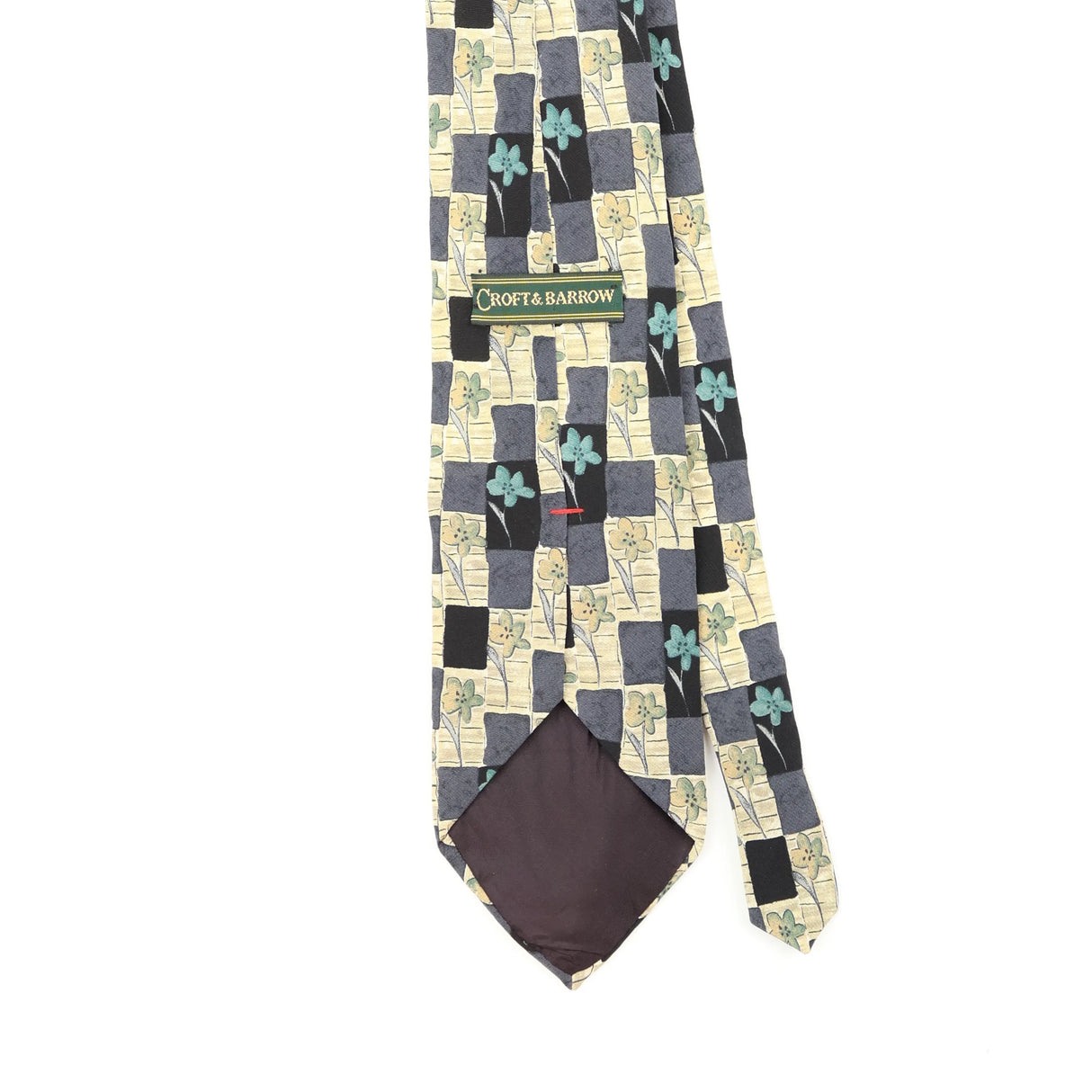 Back Back Detail of Vintage 1990's Croft & Barrow Flowers Geometric Patterned Tie