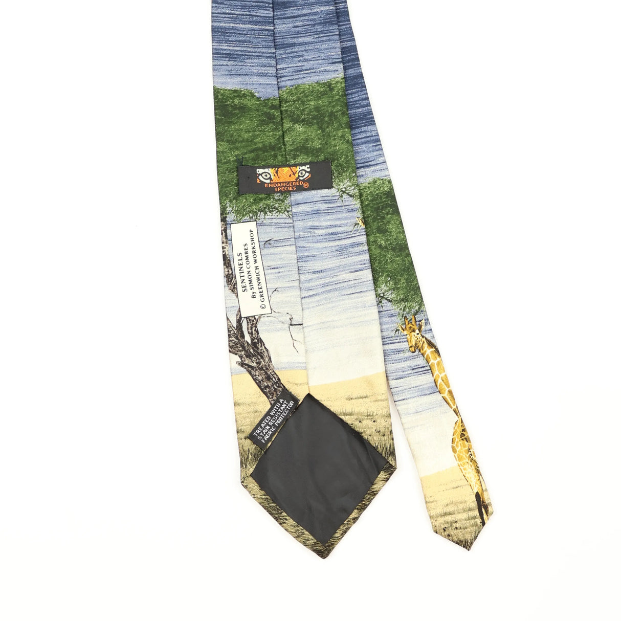 Back Back Detail of Vintage 1990's Endangered Species Giraffe Animal Print Patterned Tie