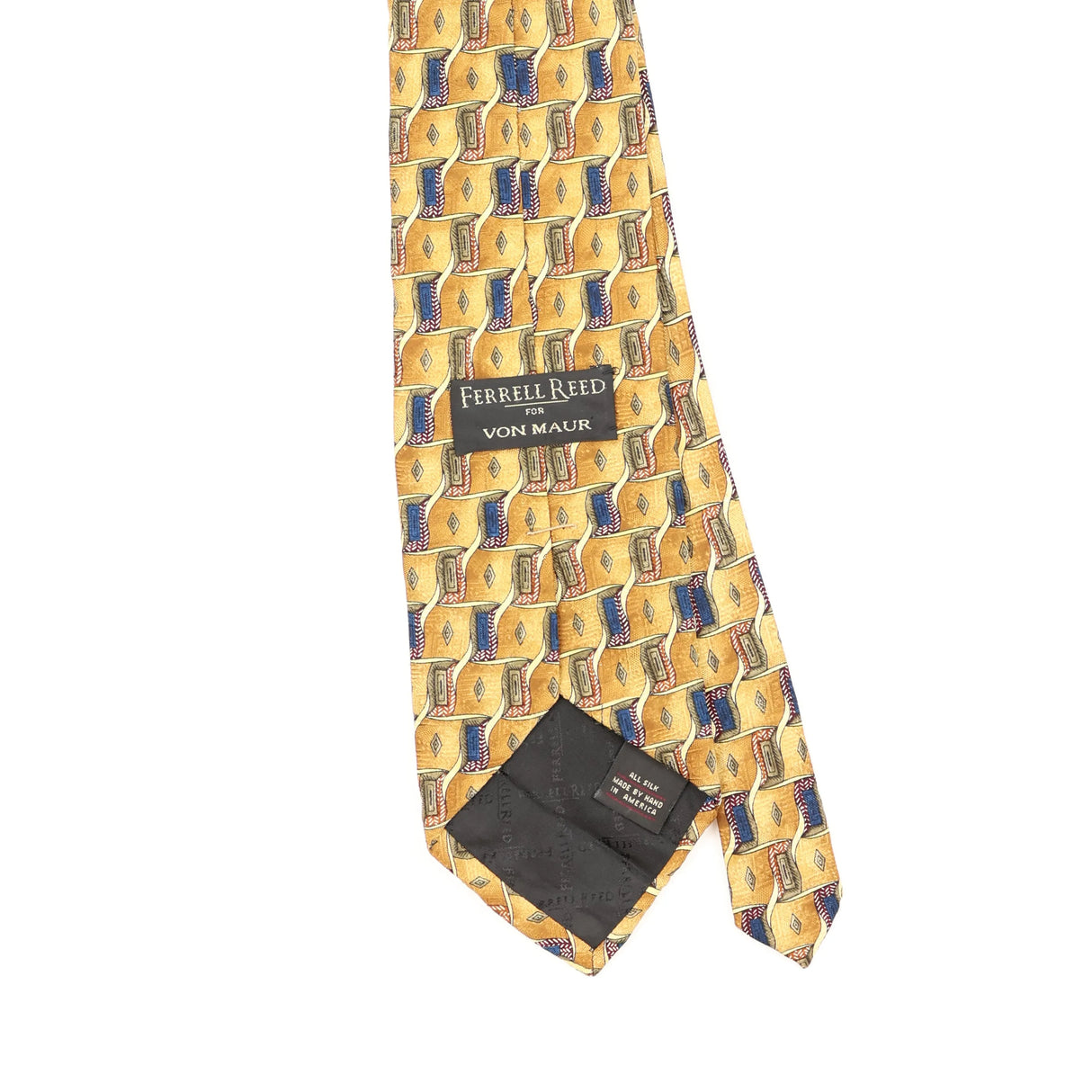 Back Back Detail of Vintage 1990's Ferrell Reed Geometric Patterned Tie