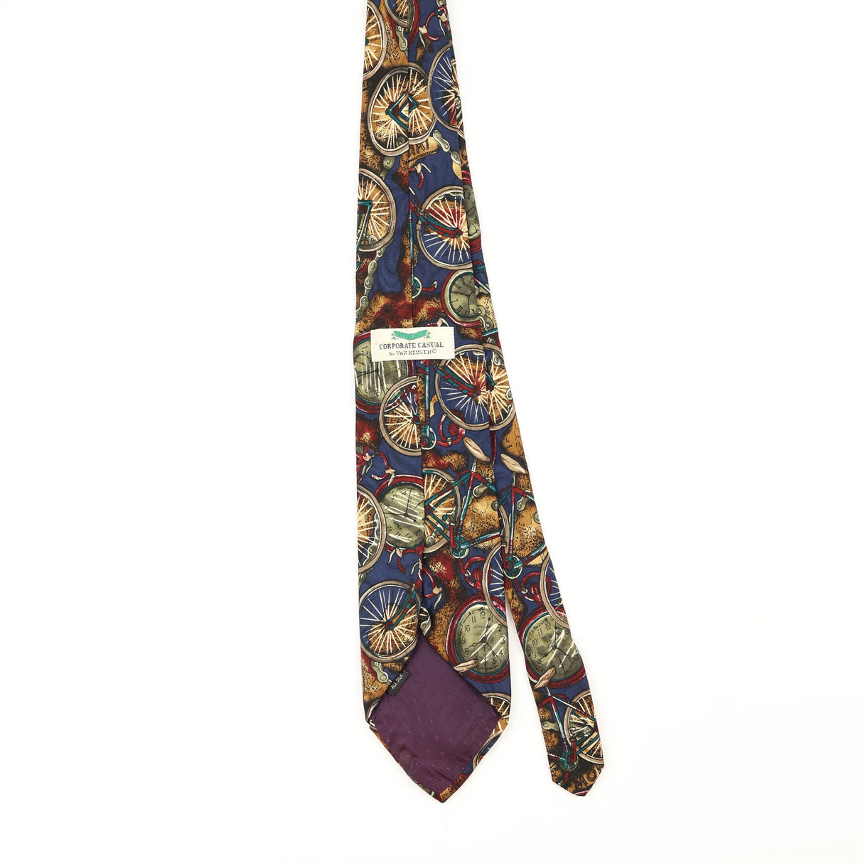 Back of Vintage 1990's Van Heusen Bicycle Cartoon Patterned Tie