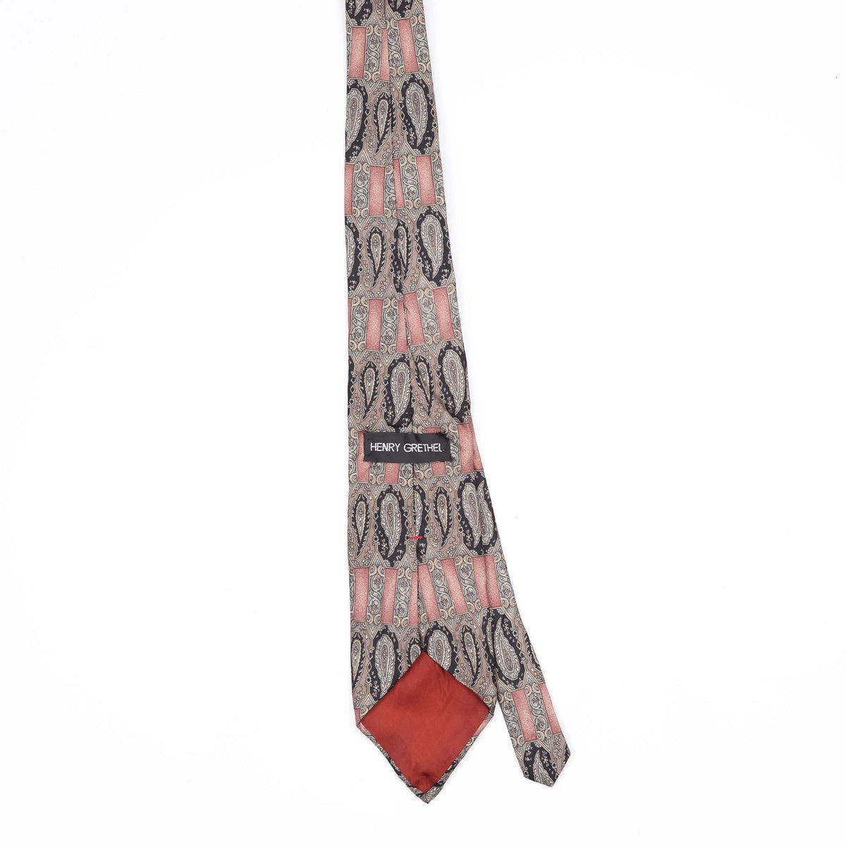 Back Back of Vintage 1990's Henry Grethel Paisley Patterned Tie
