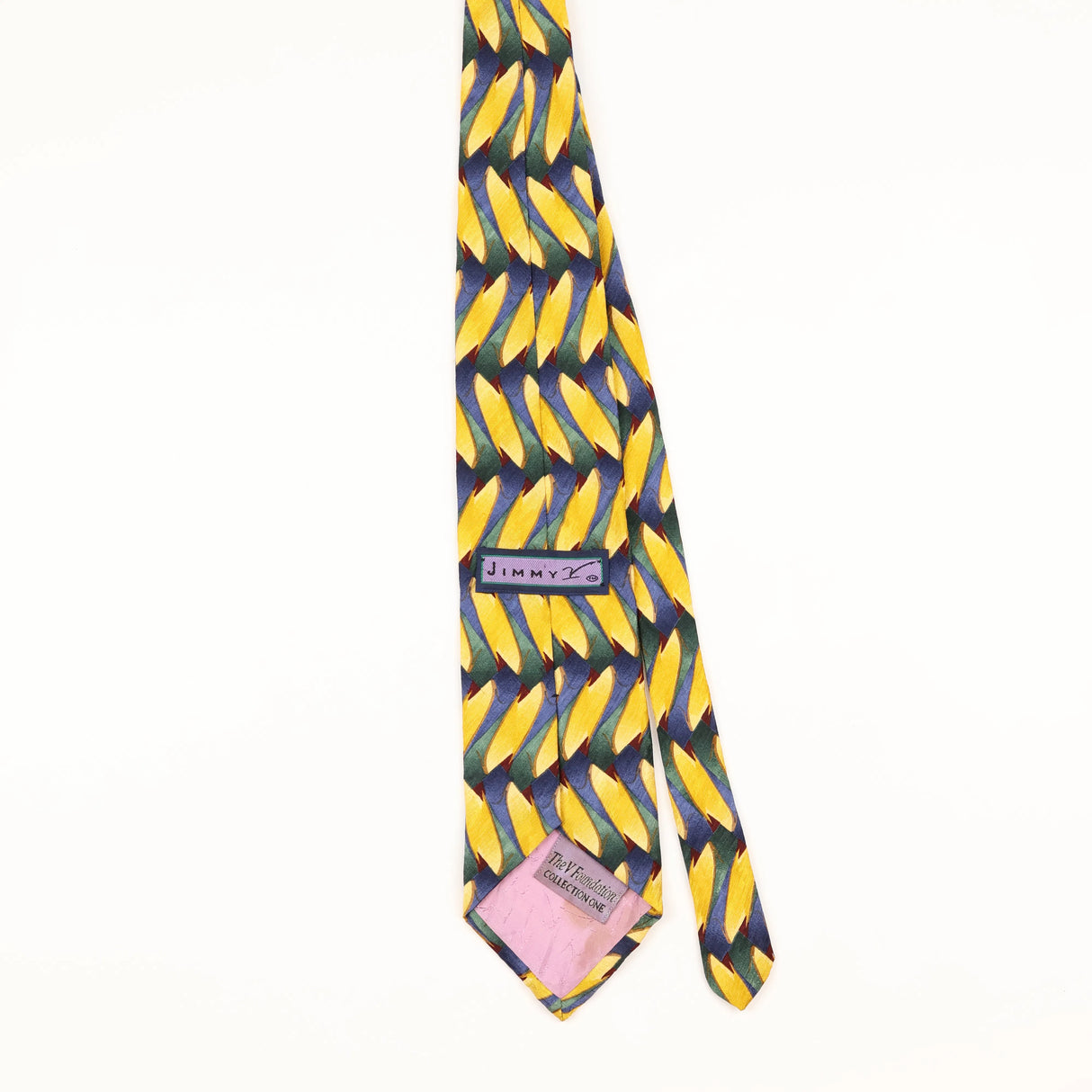 Back of Vintage 1990's Stonehenge Jimmy V Geometric Patterned Tie