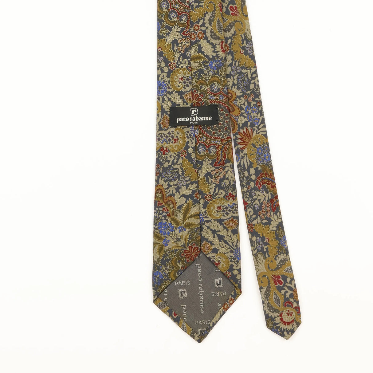 Back Detail of Vintage 1990's Paco Rabanne Paisley Patterned Tie