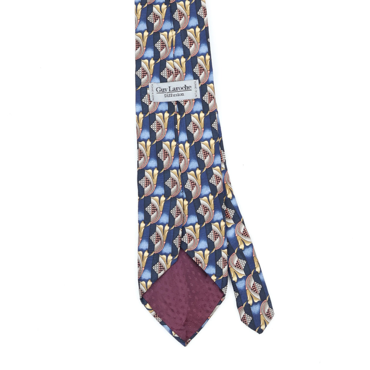 Back Back Detail of Vintage 1990's Guy Laroche Foulard Geometric Patterned Tie