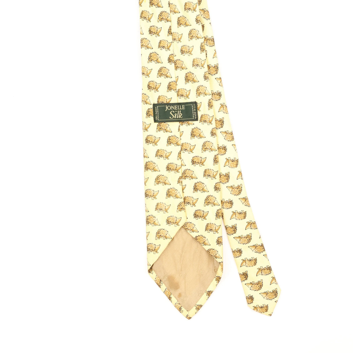 Back Detail of Vintage 1990's Jonelle Hedgehog Animal Print Patterned Tie
