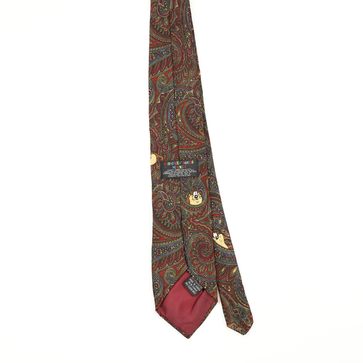 Back Back of Vintage 1990's Looney Tunes Tazmanian Devil Paisley Patterned Tie
