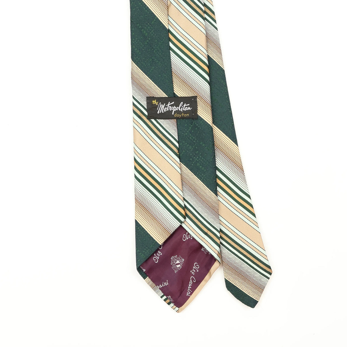 Back Back Detail of Vintage 1980's Oleg Cassini Striped Patterned Tie