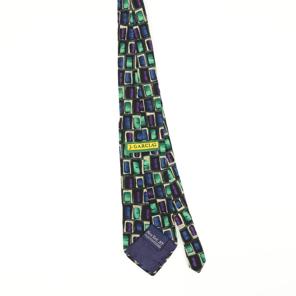 Back Back of Vintage Jerry Garcia New York Geometric Patterned Tie