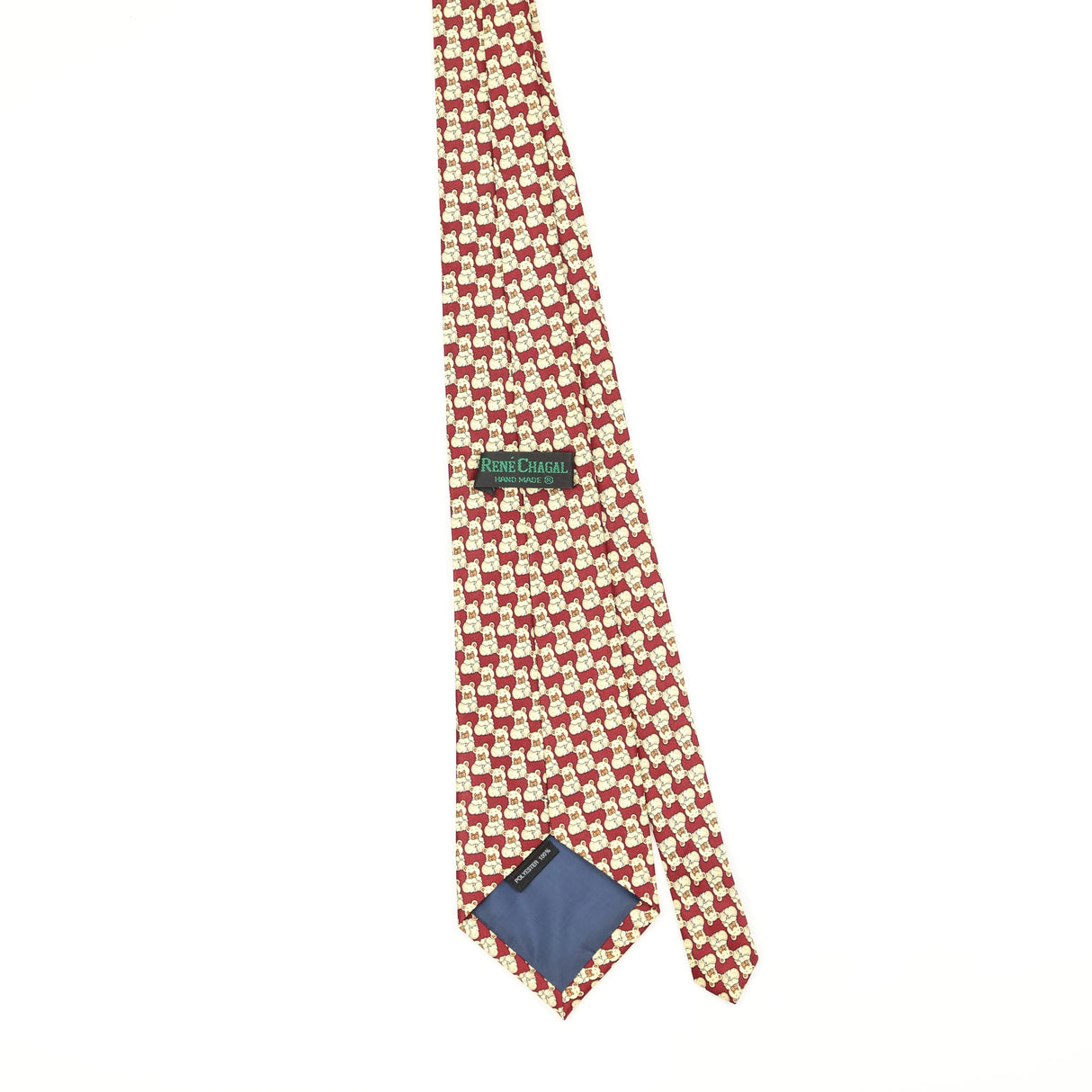 Back Back of Vintage 1990's Rene Chagal Teddy Bear Geometric Patterned Tie
