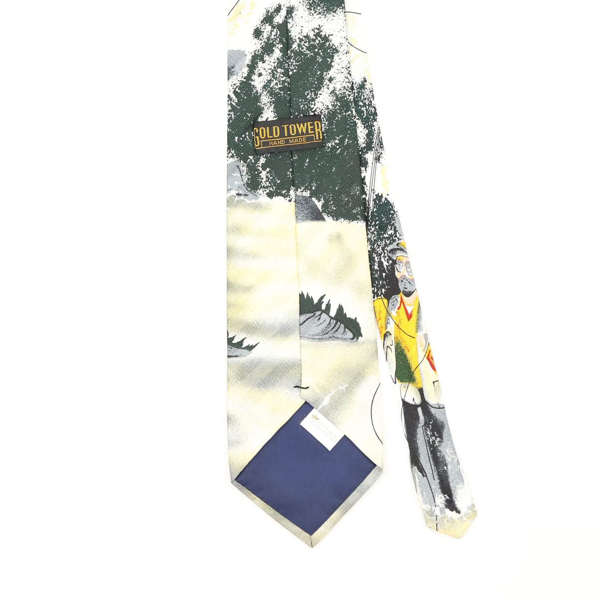 Back Back Detail of Vintage 1990's Fishing Cartoon Patterned Tie