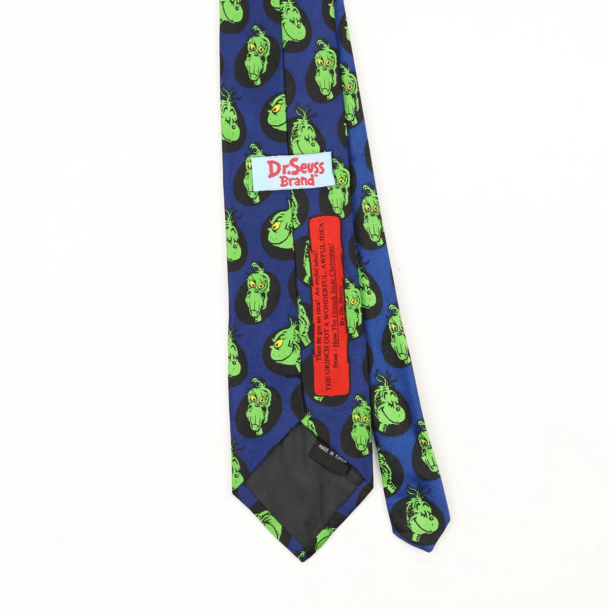 Back Back Detail of Vintage 1990's Dr. Seuss Grinch Cartoon Patterned Tie