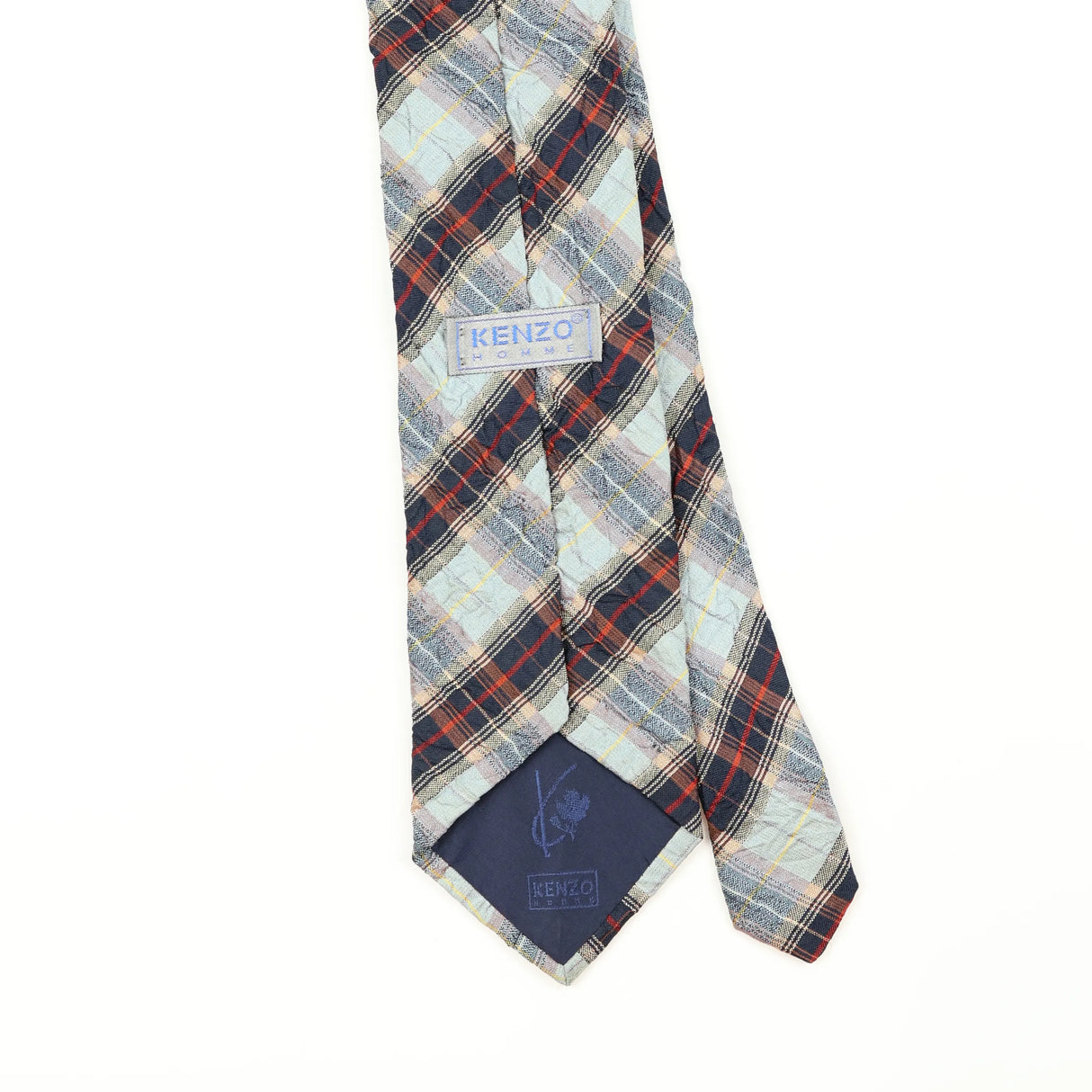 Back Back Detail of Vintage 1990's Kenzo Crinkle Plaids & Checks Patterned Tie