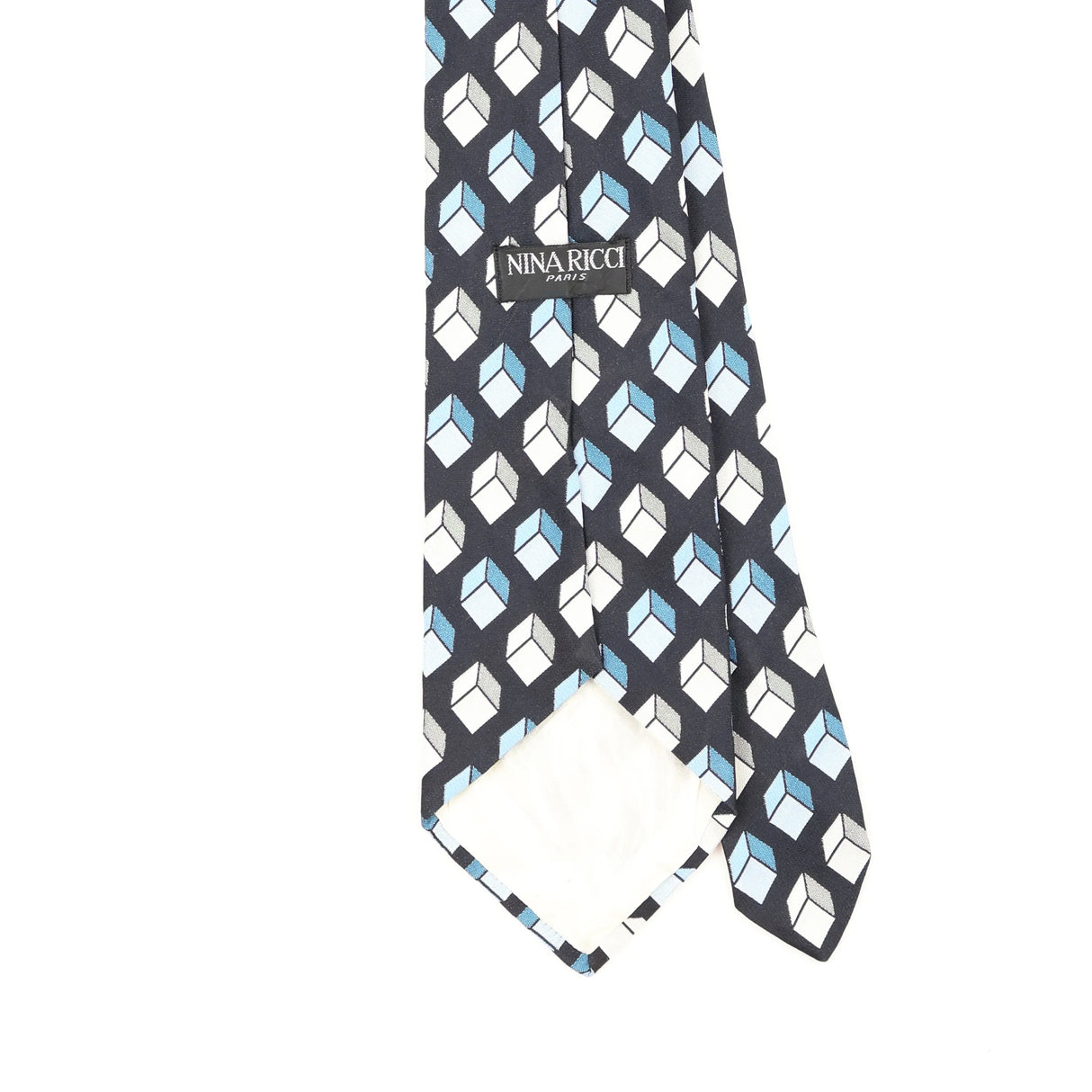 Back Back Detail of Vintage 1980's Nina Ricci Cubes Geometric Patterned Tie
