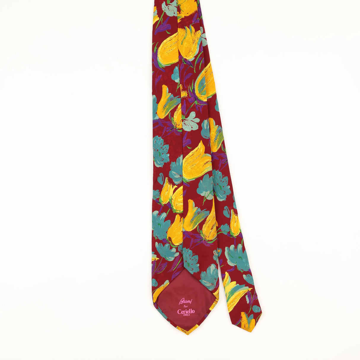 Back of Vintage 1990's Brioni Floral Patterned Tie