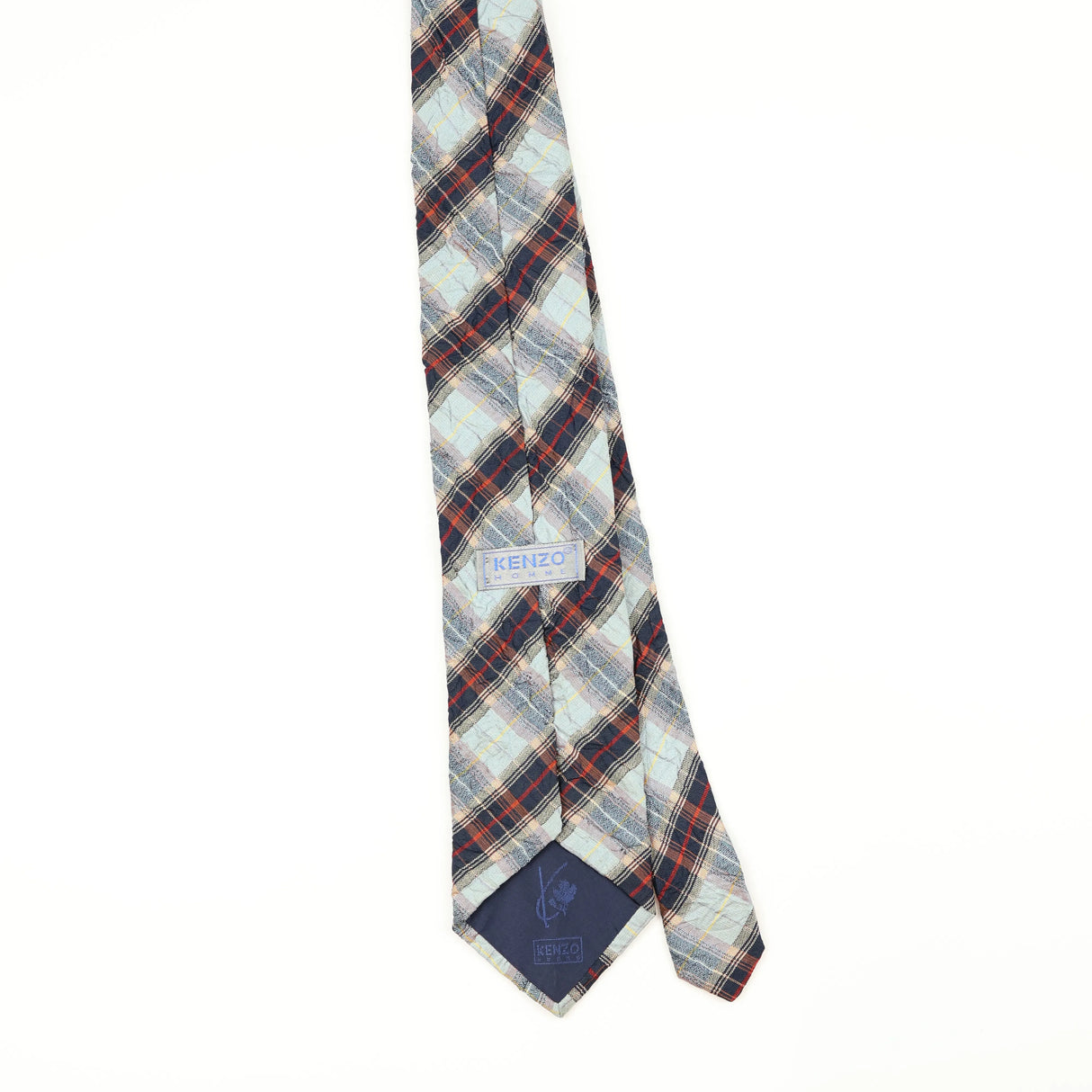 Back Back of Vintage 1990's Kenzo Crinkle Plaids & Checks Patterned Tie