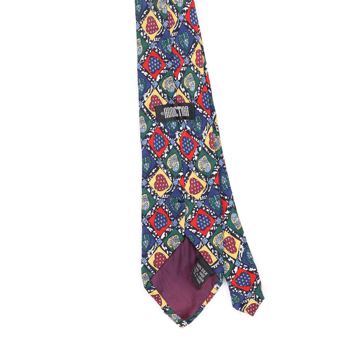 Back Back Detail of Vintage 1990's Addiction Hearts Geometric Patterned Tie