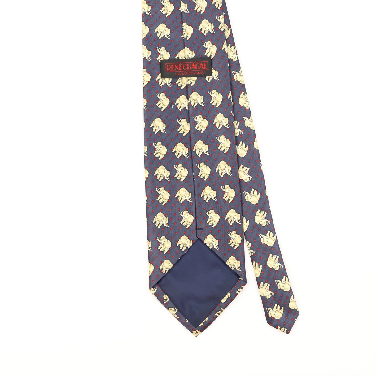 Back Detail of Vintage 1990's Rene Chagal Elephant Animal Print Patterned Tie
