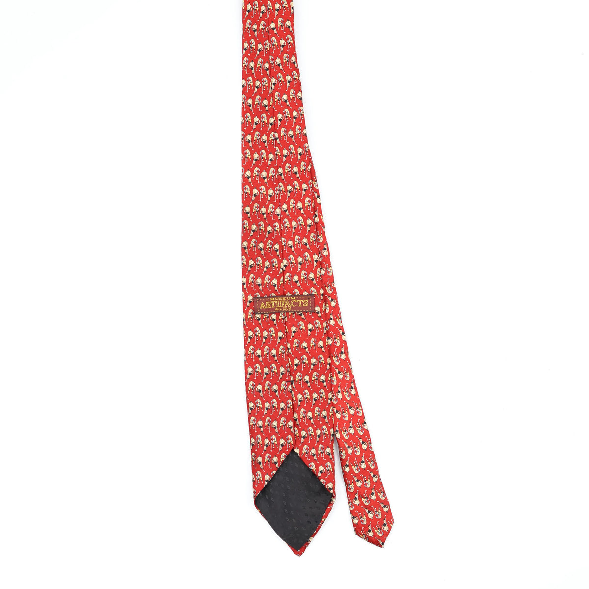 Back Back of Vintage 1990's Museum Artifacts Ice Hockey Cartoon Patterned Tie