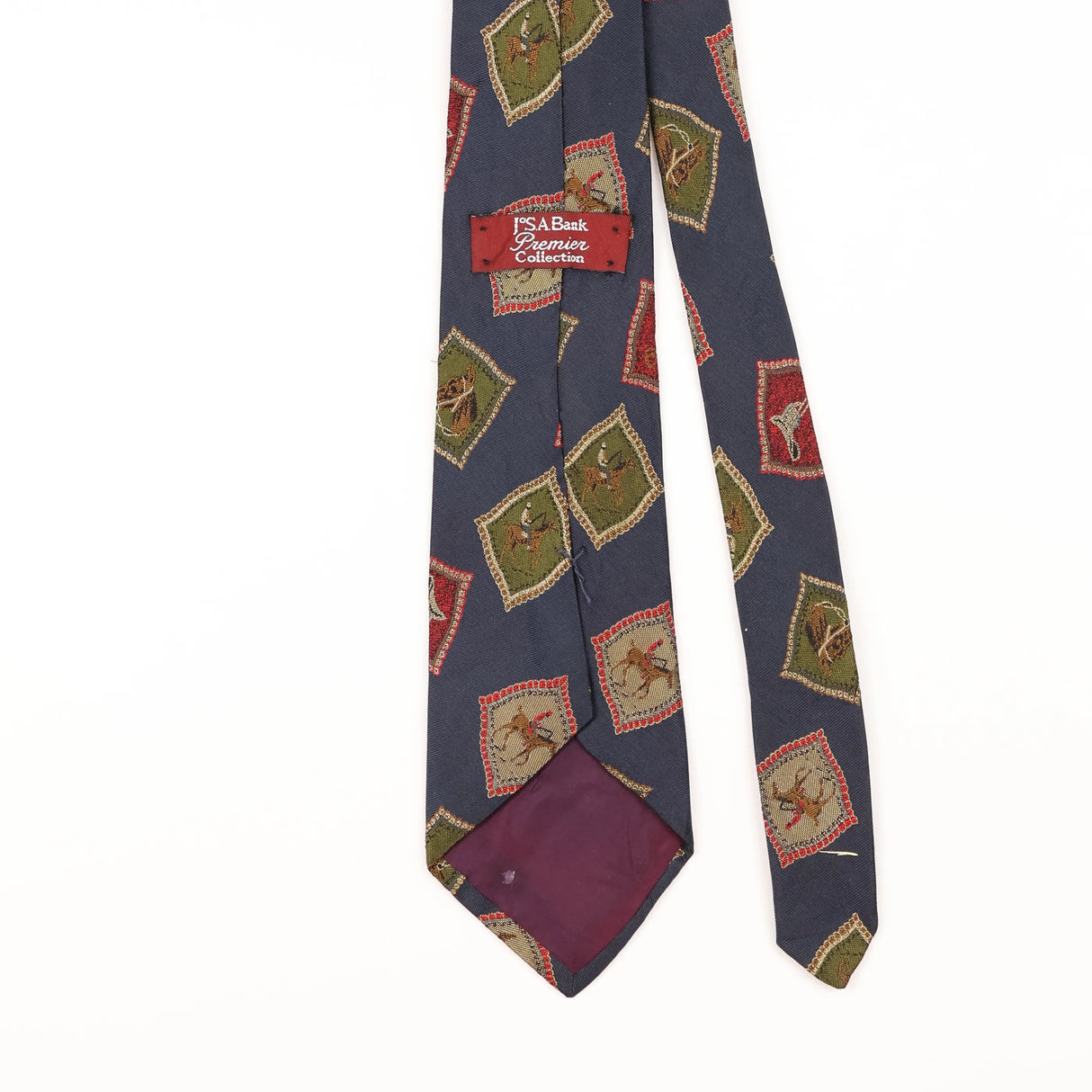 Back Detail of Vintage 1990's Jos. A. Bank Equestrian Horse Geometric Patterned Tie