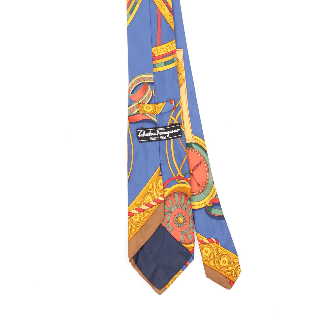 Back Back Detail of Vintage 1990's Salvatore Ferragamo Clockwork Abstract Patterned Tie