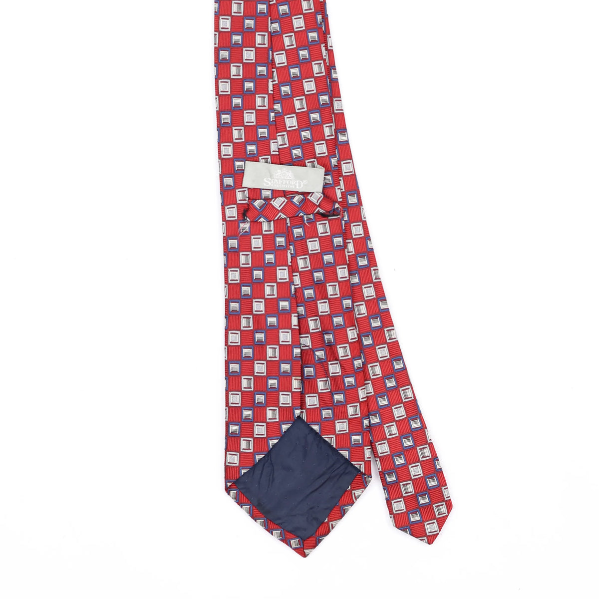 Back Back Detail of Vintage 1990's Stafford Squares Geometric Patterned Tie