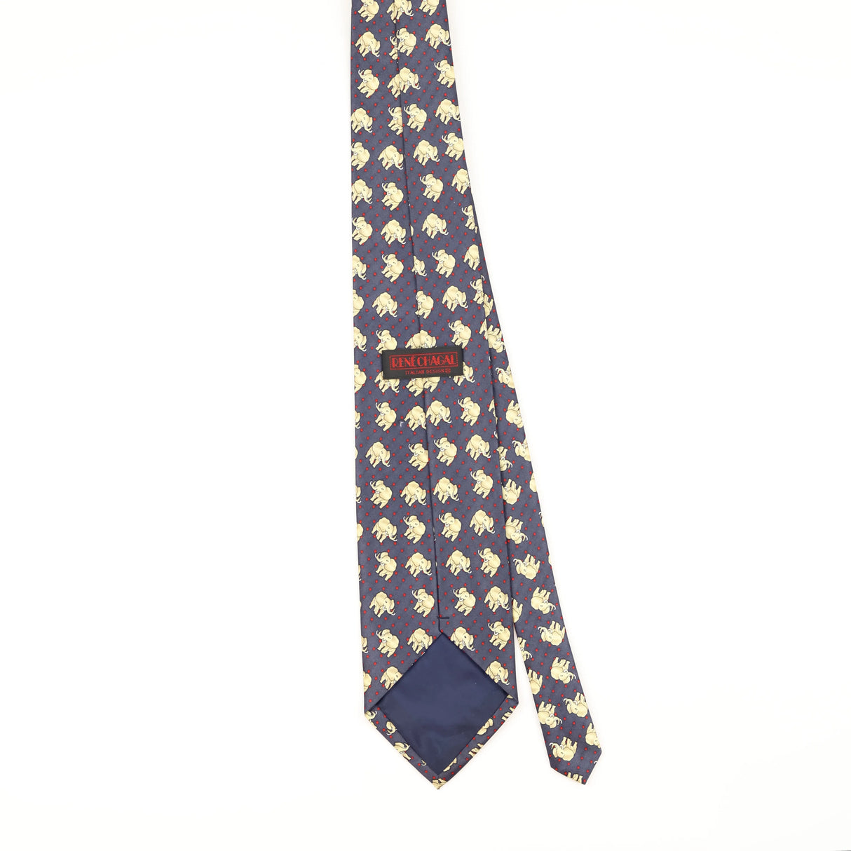 Back of Vintage 1990's Rene Chagal Elephant Animal Print Patterned Tie