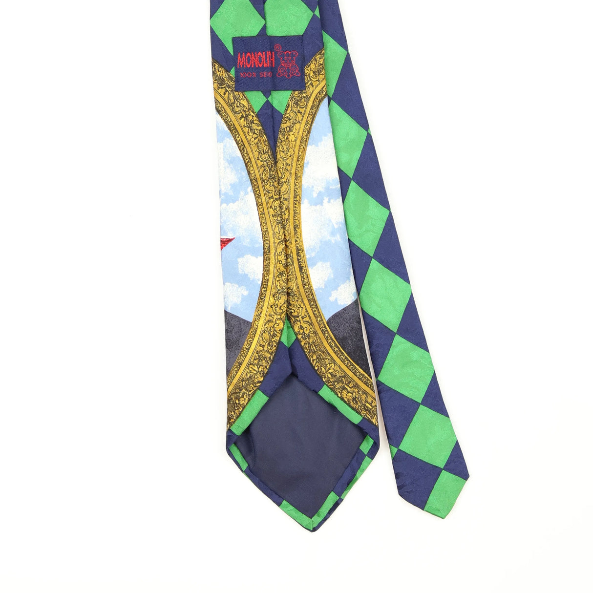Back Back Detail of Vintage 1990's René Magritte Geometric Patterned Tie